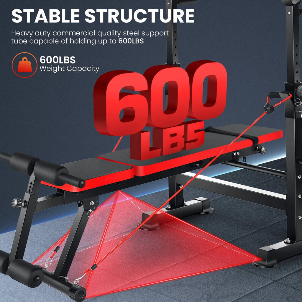 Adjustable Weight Bench Set with Barbell Rack W719