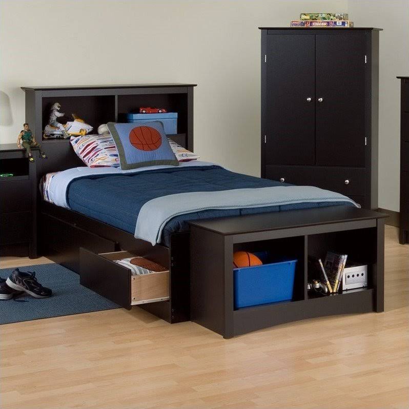 Black Twin XL Bookcase Platform Storage Bed P668939
